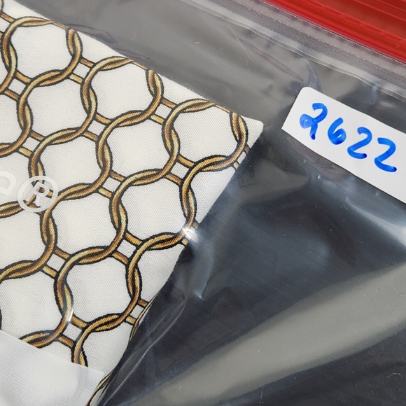 Talbots NWOT Petites Chain Button Down Blouse 12P Chain Print Navy White Gold - Picture 13 of 15